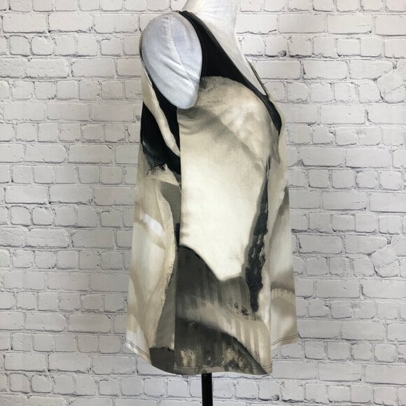 Clara Sunwoo Tan Black Sleeveless Top Size S Watercolor Abstract - Picture 2 of 6